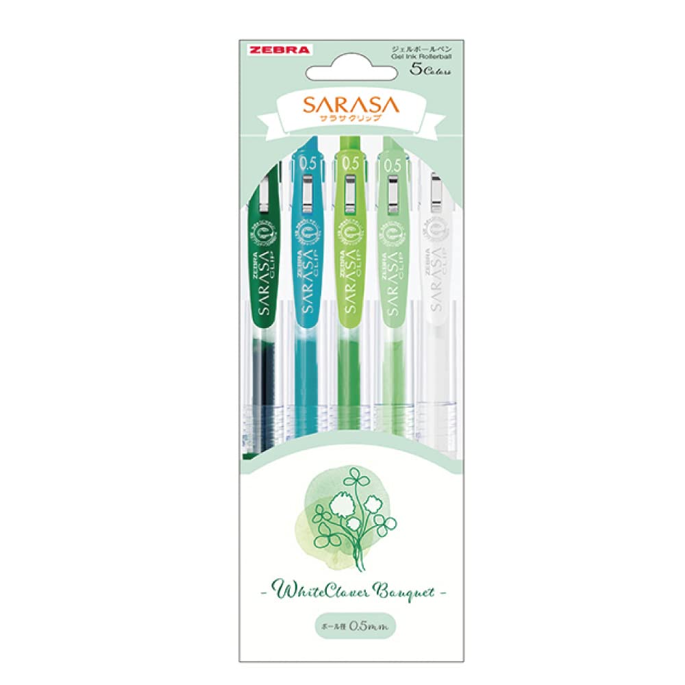 Zebra Jj15-Wcl-5C Gel Ballpoint Pen, Sarasa Clip, 0.02 Inches (0.5 Mm), Flower Bouquet, White Close, Set Of 5 Colors